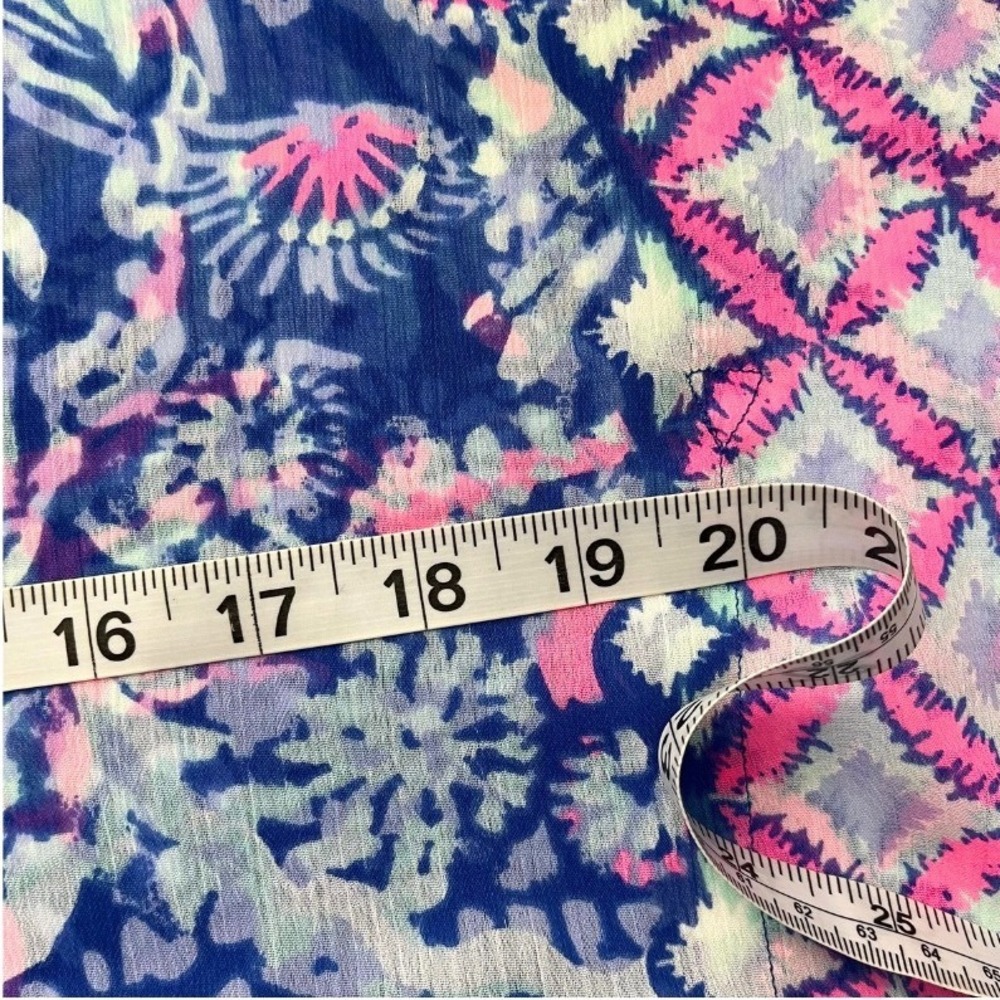 Lilly Pulitzer Fringe Kaftan Tunic Top XS Blue Pink Tropical Print Beach Boho - Picture 11 of 12